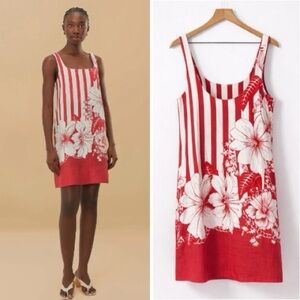 Farm Rio Red Floral Stripe Linen Mini Mini Dress Medium Pockets Botanical Boho